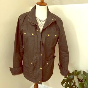 J Crew green waxed military style jacket.